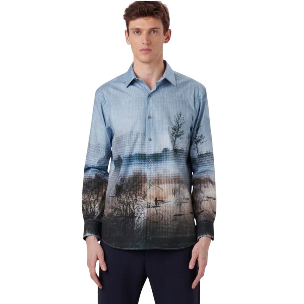 Bugatchi Julian Photoprint Jacquard Shirt Shaped Fit in Chestnut Size M